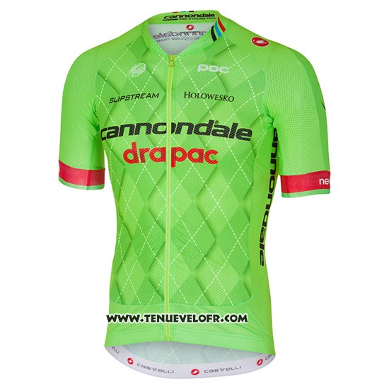 2016 Maillot Ciclismo Cannondale Drapac Vert et Noir Manches Courtes et Cuissard
